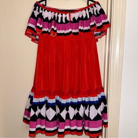 Kate Spade New York, Geo Border Printed Pleated Dress, Red Strapless, Flowy, 6 - Picture 9 of 10